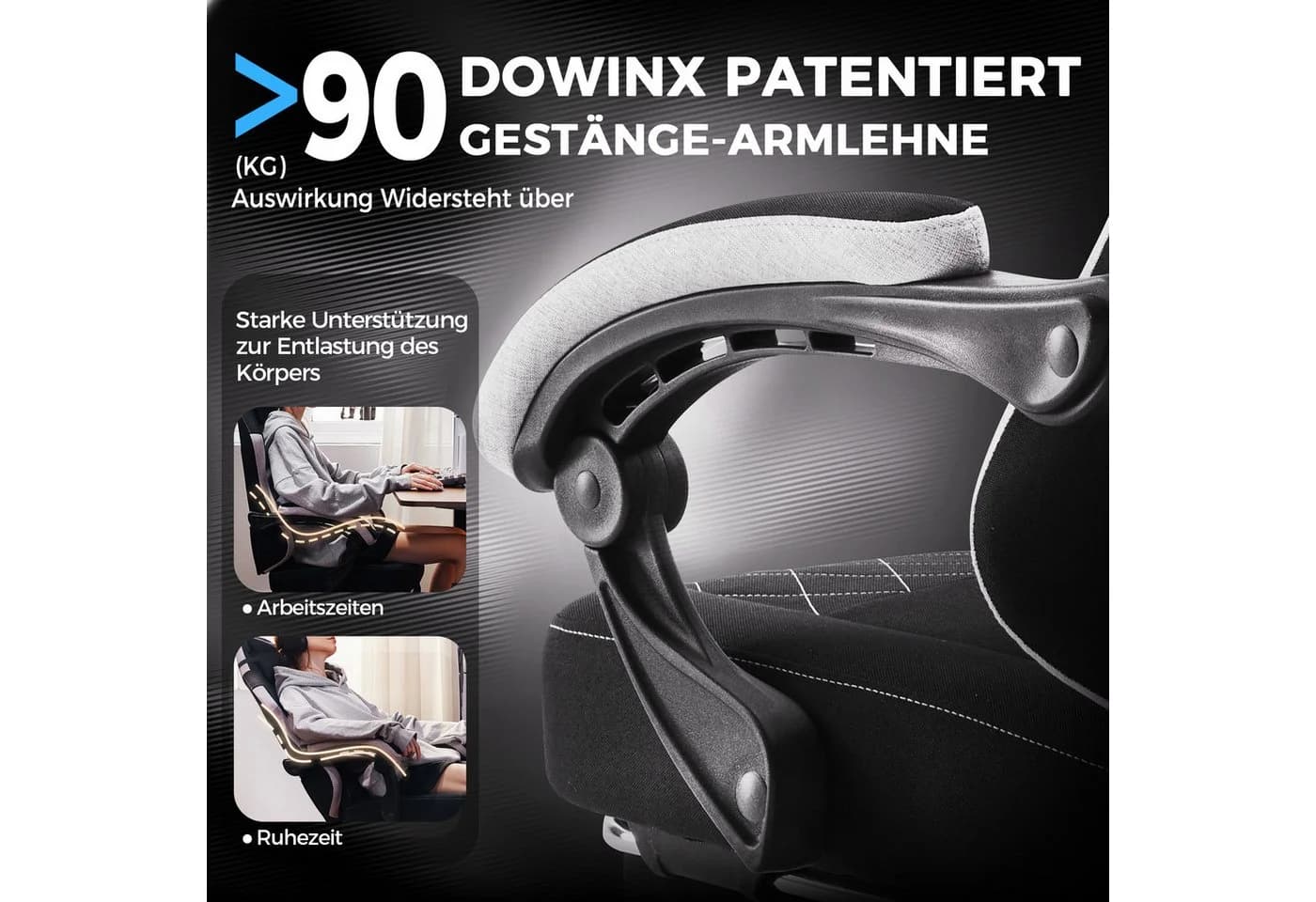 Dowinx Gaming-Stuhl Massage Lendenwirbelstütze Bürostuhl mit Fußstütze für Erwachsene - Bild 5