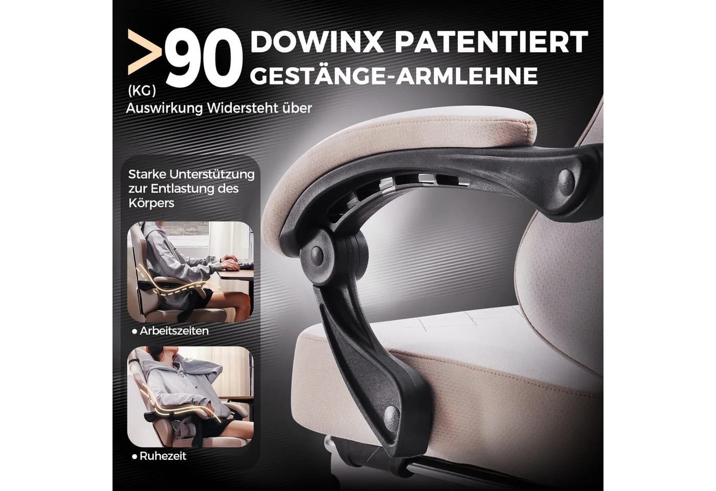 Dowinx Gaming-Stuhl Beige mit Massage und Fußstütze - Bild 5