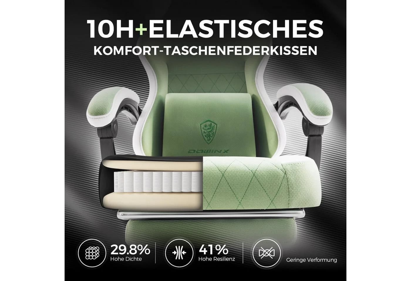 Dowinx Gaming-Stuhl Massage Lendenwirbelstütze Bürostuhl mit Fußstütze für Erwachsene - Bild 3