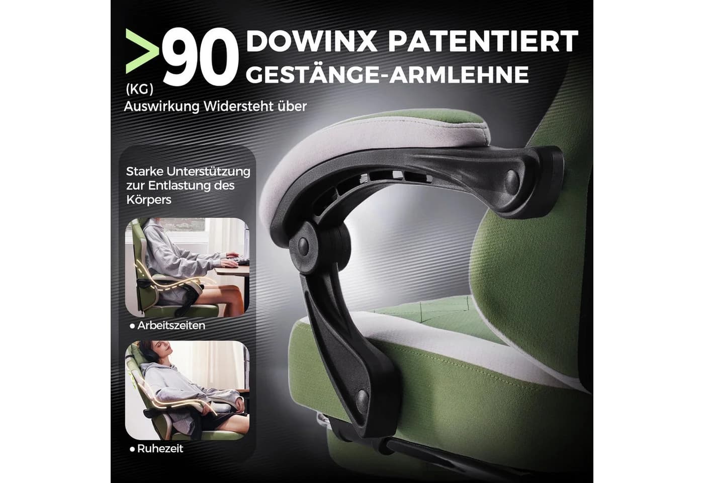 Dowinx Gaming-Stuhl Massage Lendenwirbelstütze Bürostuhl mit Fußstütze für Erwachsene - Bild 5