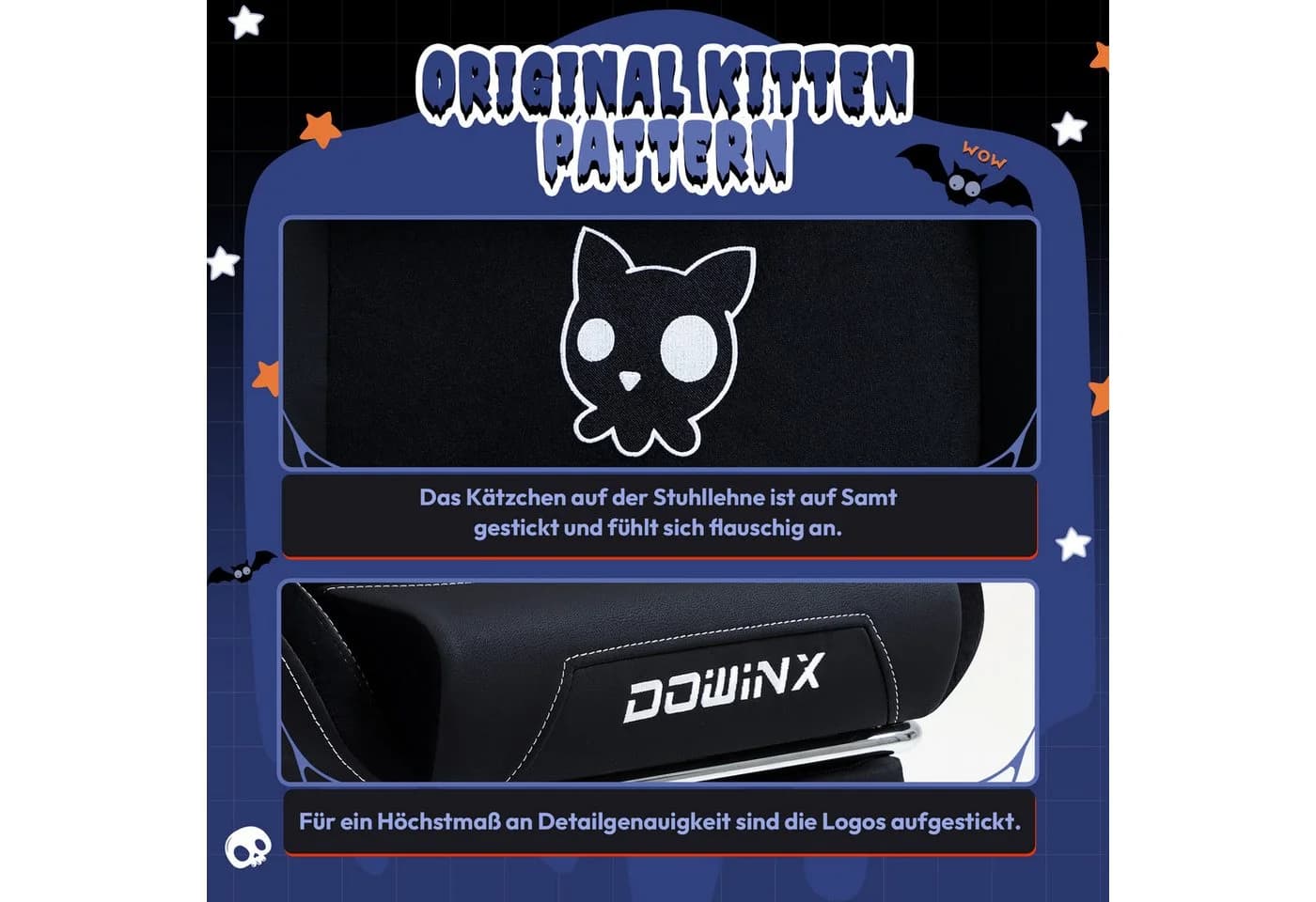 Dowinx Gaming-Stuhl Süße Katze Edition Rosa/Weiß Ergonomisch - Bild 3