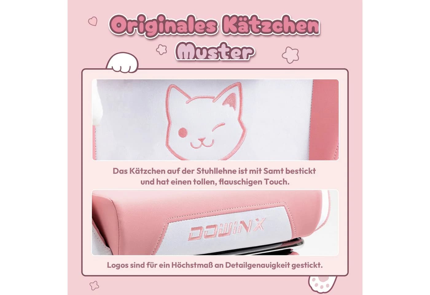 Dowinx Gaming-Stuhl Süße Katze Edition Rosa/Weiß Ergonomisch - Bild 3