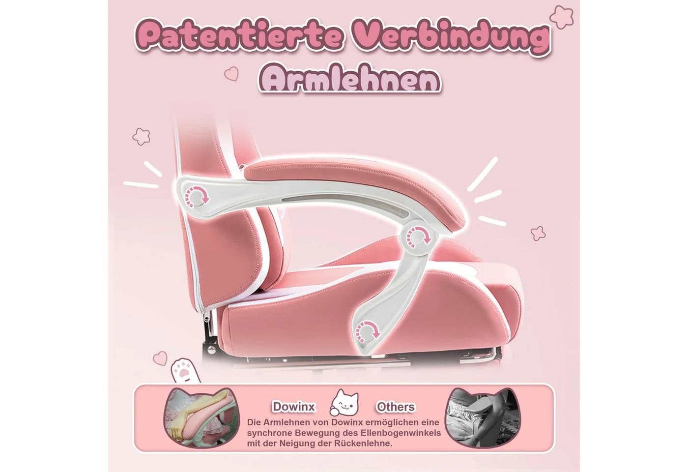 Dowinx Gaming-Stuhl Süße Katze Edition Rosa/Weiß Ergonomisch - Bild 4