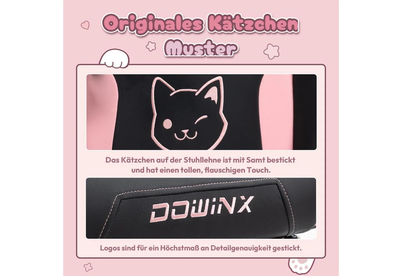 Dowinx Gaming-Stuhl Süße Katze Edition Rosa/Weiß Ergonomisch - Bild 3