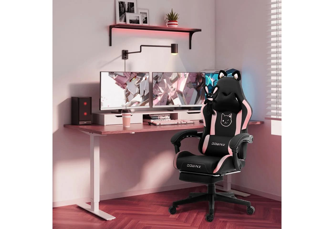 Dowinx Gaming-Stuhl Süße Katze Edition Rosa/Weiß Ergonomisch - Bild 5