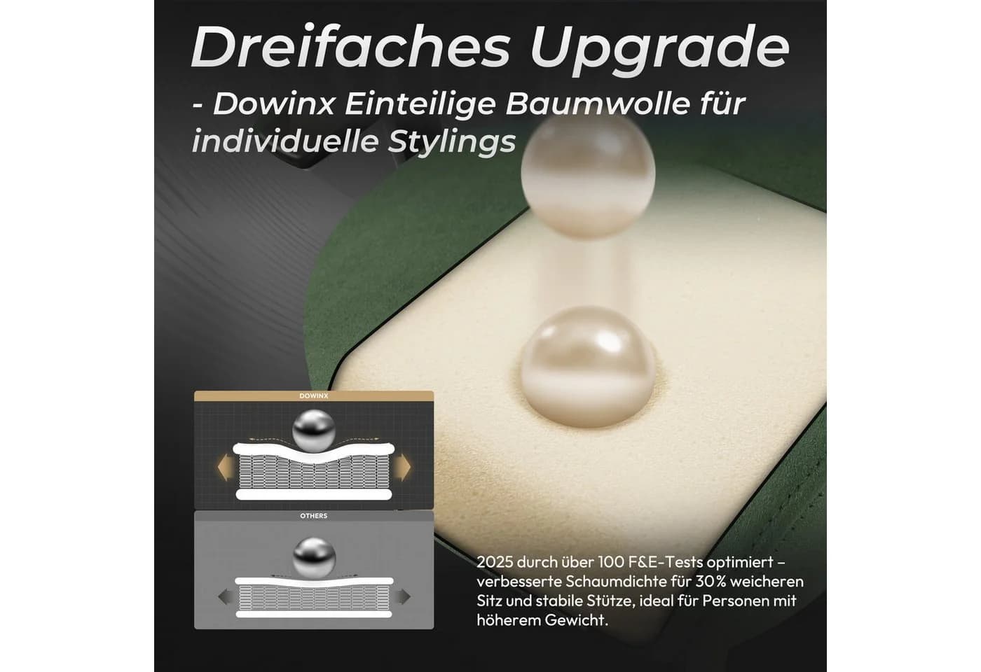 Dowinx Gaming-Stuhl Ergonomisch Mikrofaser-Velours Grün - Bild 4