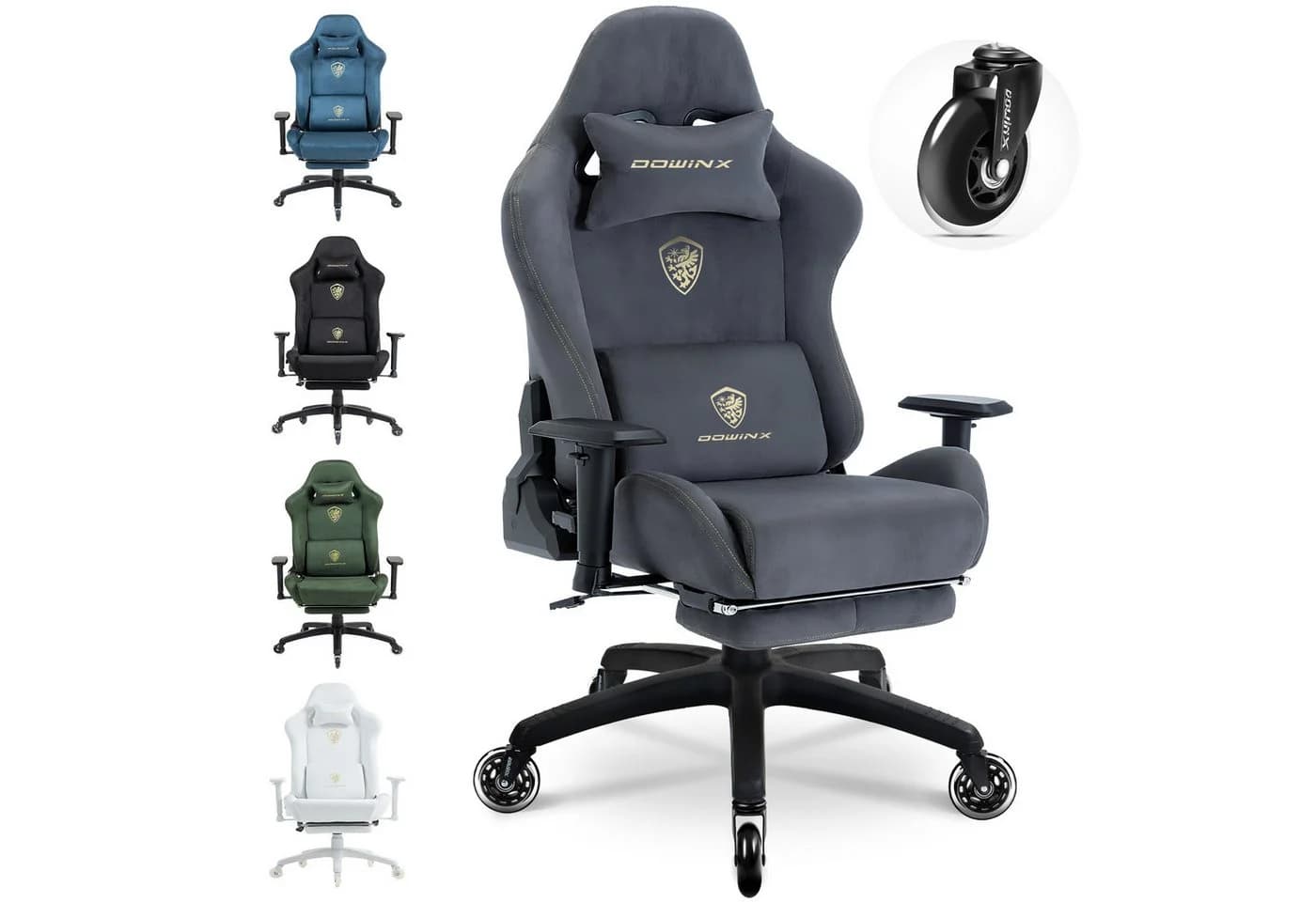 Dowinx Gaming-Stuhl Ergonomisch Mikrofaser-Velours Grau Fußstütze - Bild 2