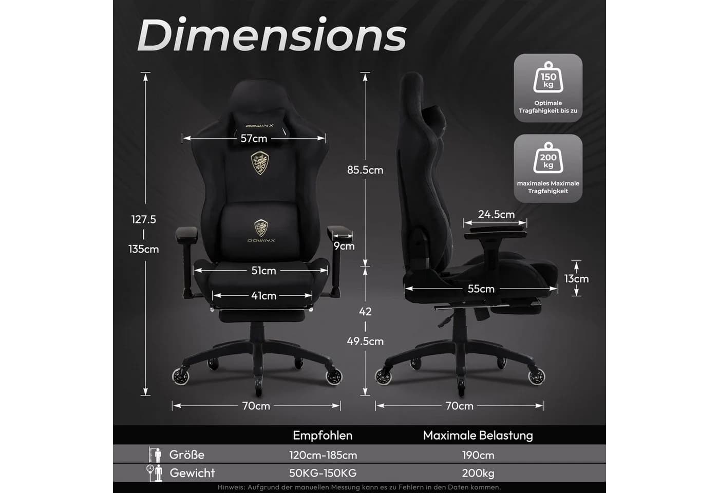 Dowinx Gaming-Stuhl Mikrofaser-Velours Atmungsaktiv Ergonomisch