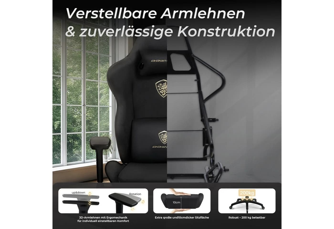Dowinx Gaming-Stuhl Mikrofaser-Velours Atmungsaktiv Ergonomisch - Bild 5