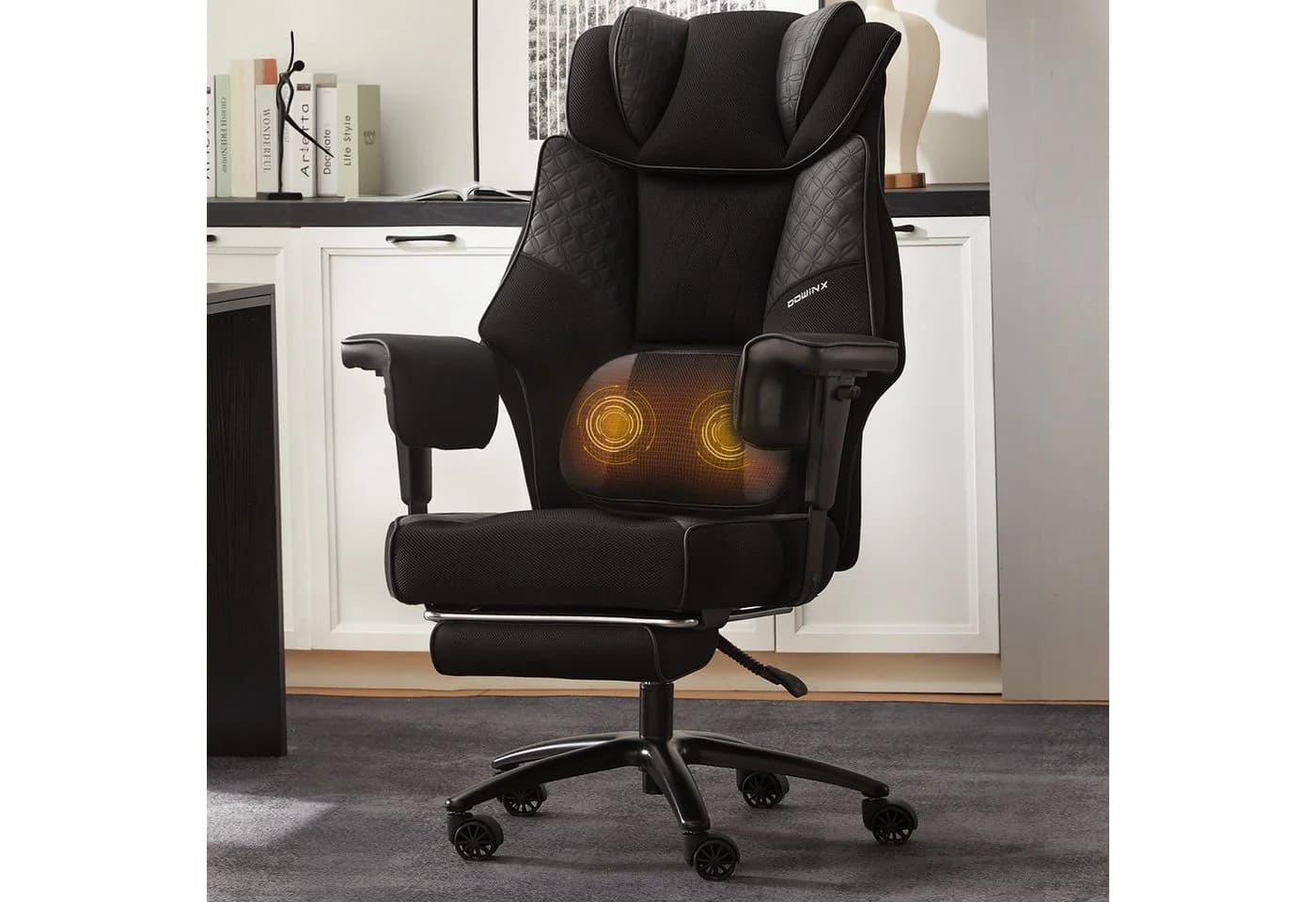 Dowinx Gaming-Stuhl XXL Bürostuhl mit Massage-Lendenkissen Schwarz - Bild 2