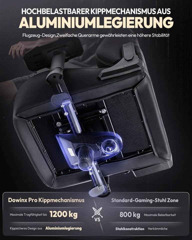 Dowinx Gaming-Stuhl Bürostuhl Schwarz 200kg Belastbarkeit 4D Armlehnen