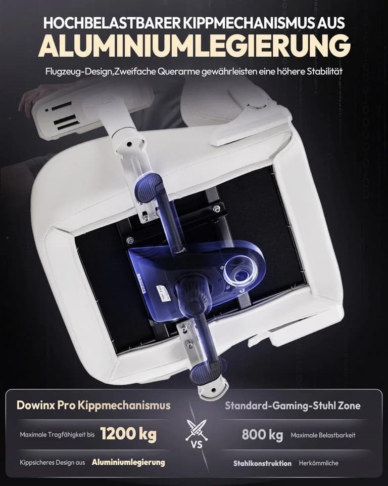 Dowinx Gaming-Stuhl Bürostuhl 200kg Belastbarkeit Weiß 4D Armlehnen