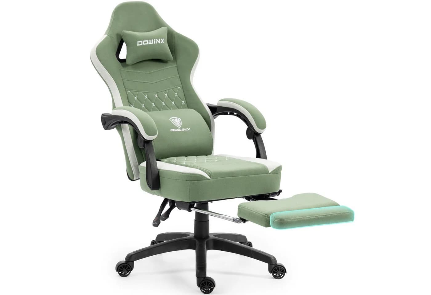 Dowinx Gaming-Stuhl Stoff Grün mit Taschenfederkissen und Fußstütze - Bild 2