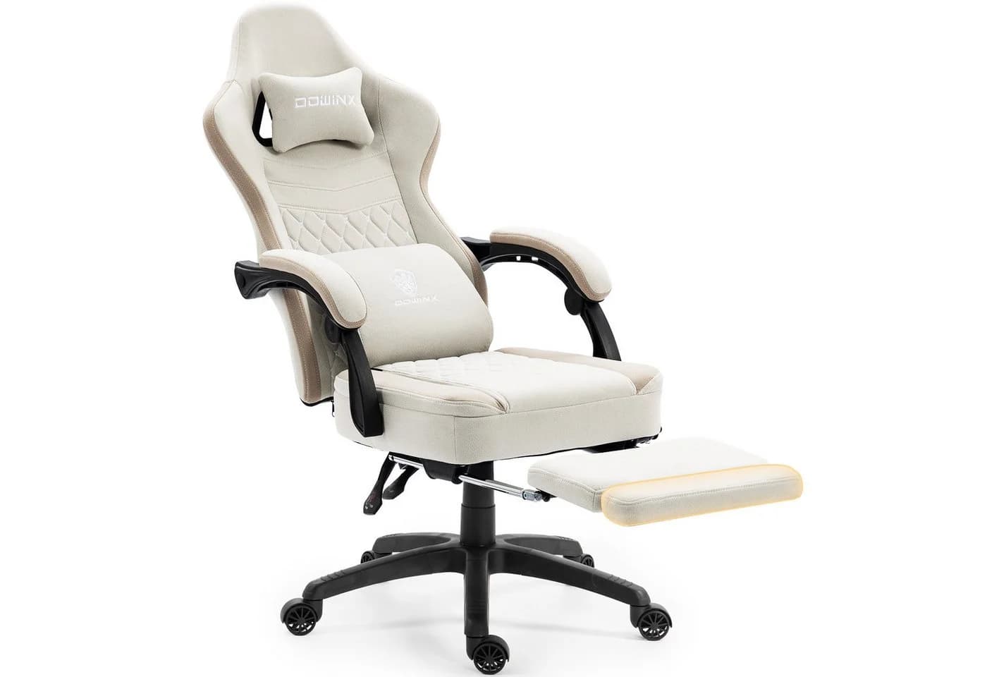 Dowinx Gaming-Stuhl Beige Stoff mit Taschenfederkissen und Fußstütze - Bild 2