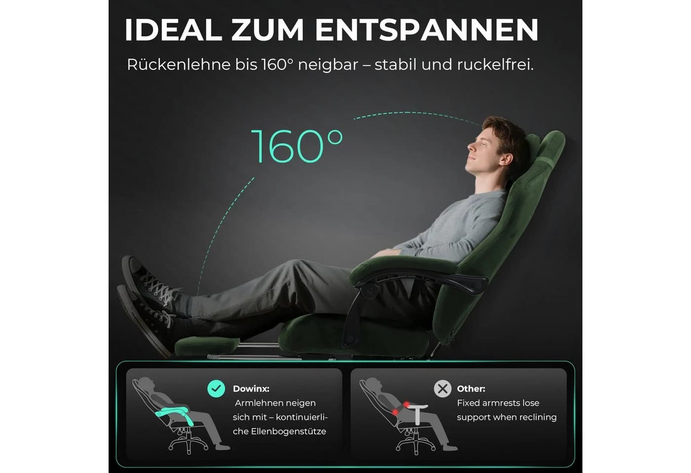 Dowinx Gaming-Stuhl Atmungsaktiver Ergonomischer Bürostuhl Mikrofaser-Velours - Bild 3