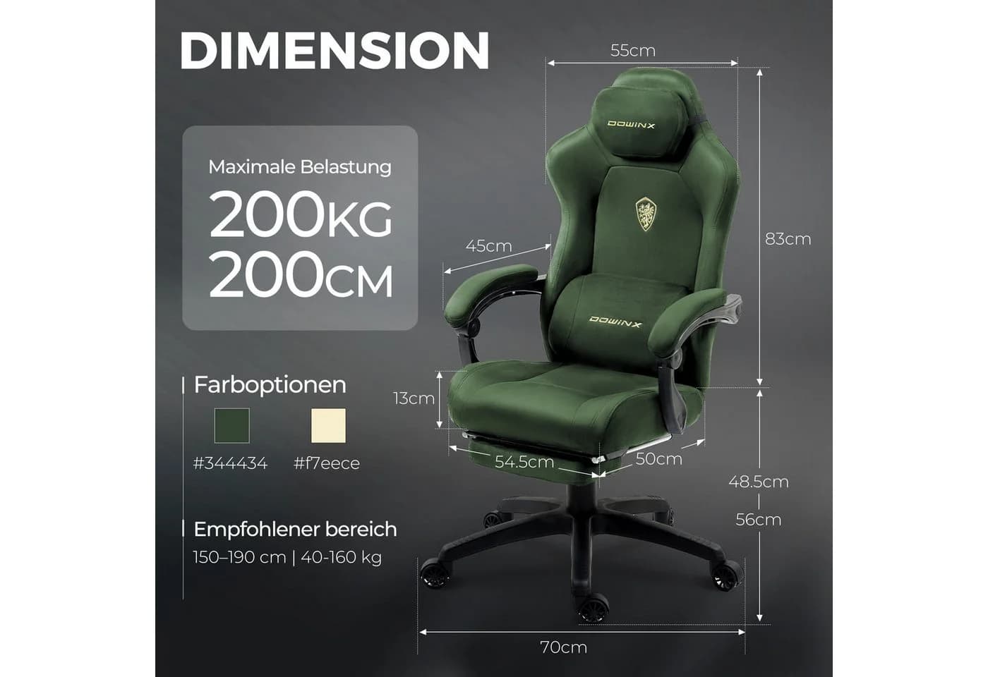 Dowinx Gaming-Stuhl Atmungsaktiver Ergonomischer Bürostuhl Mikrofaser-Velours - Bild 4