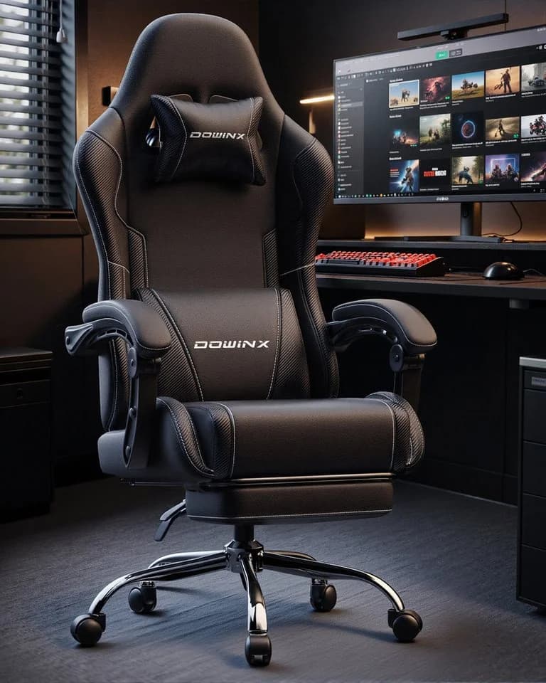 Dowinx Gaming-Stuhl Bürostuhl Massage Sessel mit höhenverstellbaren Linkage-Armlehnen