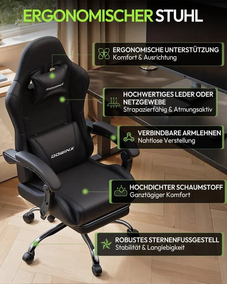 Dowinx Gaming-Stuhl Bürostuhl Massage Sessel mit höhenverstellbaren Linkage-Armlehnen - Bild 4