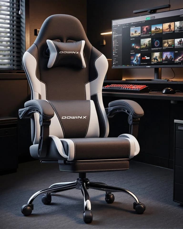 Dowinx Gaming-Stuhl Bürostuhl Massage Sessel mit höhenverstellbaren Linkage-Armlehnen