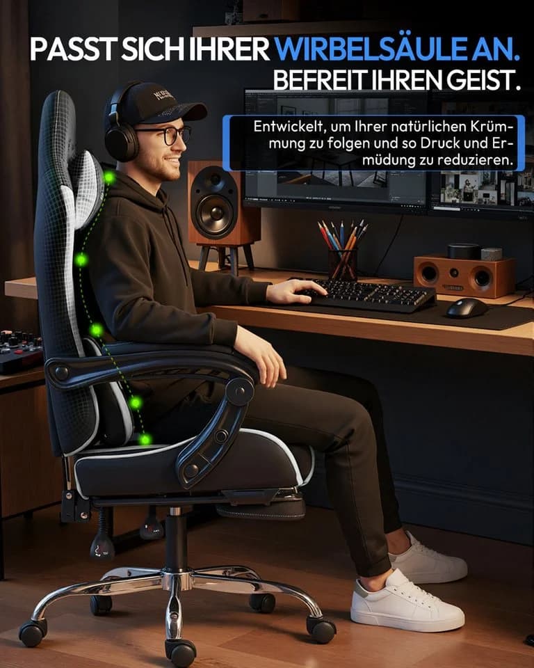 Dowinx Gaming-Stuhl Bürostuhl Massage Sessel mit höhenverstellbaren Linkage-Armlehnen - Bild 3