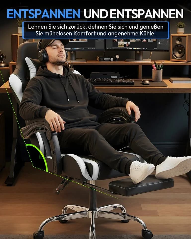 Dowinx Gaming-Stuhl Bürostuhl Massage Sessel mit höhenverstellbaren Linkage-Armlehnen - Bild 4