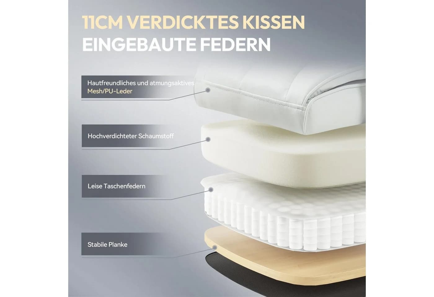 Dowinx Gaming-Stuhl Bürostuhl Ergonomisch mit Taschenfeder-Kissen - Bild 3
