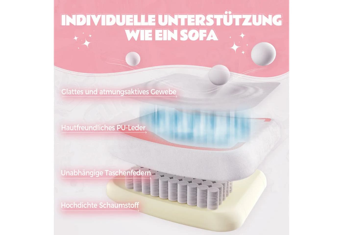 Dowinx Gaming-Stuhl Niedlich mit Katzenohren, Pfoten-Lendenkissen und Sitzkissen, Ergonomischer Computerstuhl mit Fußstütze, PC-Spiele-Stuhl für Mädchen - Bild 5