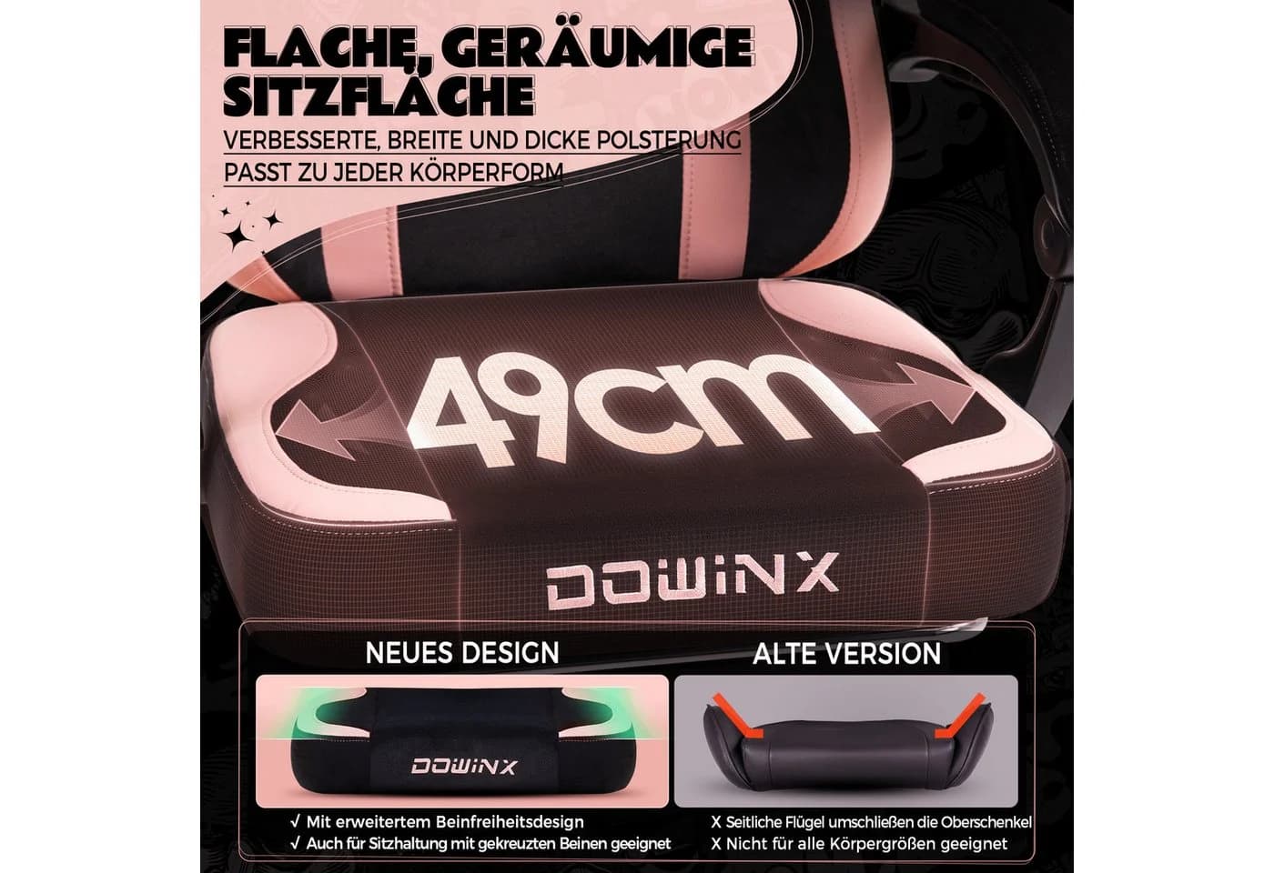 Dowinx Gaming-Stuhl Niedlich mit Katzenohren, Pfoten-Lendenkissen und Sitzkissen, Ergonomischer Computerstuhl mit Fußstütze, PC-Spiele-Stuhl für Mädchen - Bild 3