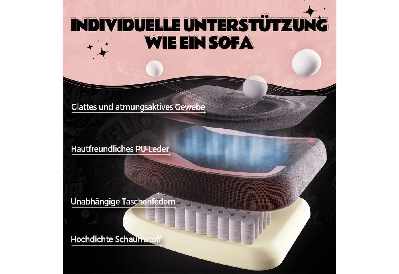 Dowinx Gaming-Stuhl Niedlich mit Katzenohren, Pfoten-Lendenkissen und Sitzkissen, Ergonomischer Computerstuhl mit Fußstütze, PC-Spiele-Stuhl für Mädchen - Bild 5