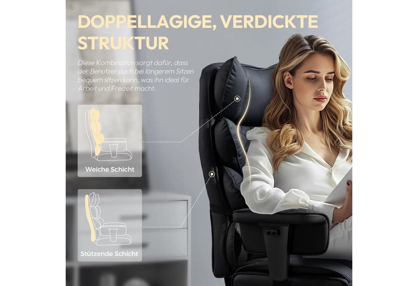 Dowinx Bürostuhl Ergonomisch mit Taschenfeder-Kissen Schwarz