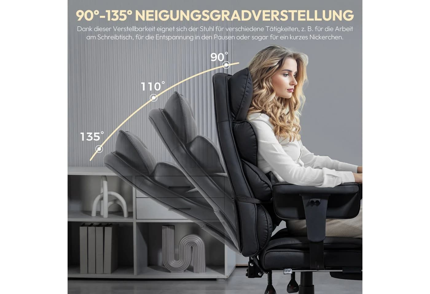 Dowinx Bürostuhl Ergonomisch mit Taschenfeder-Kissen Schwarz - Bild 4