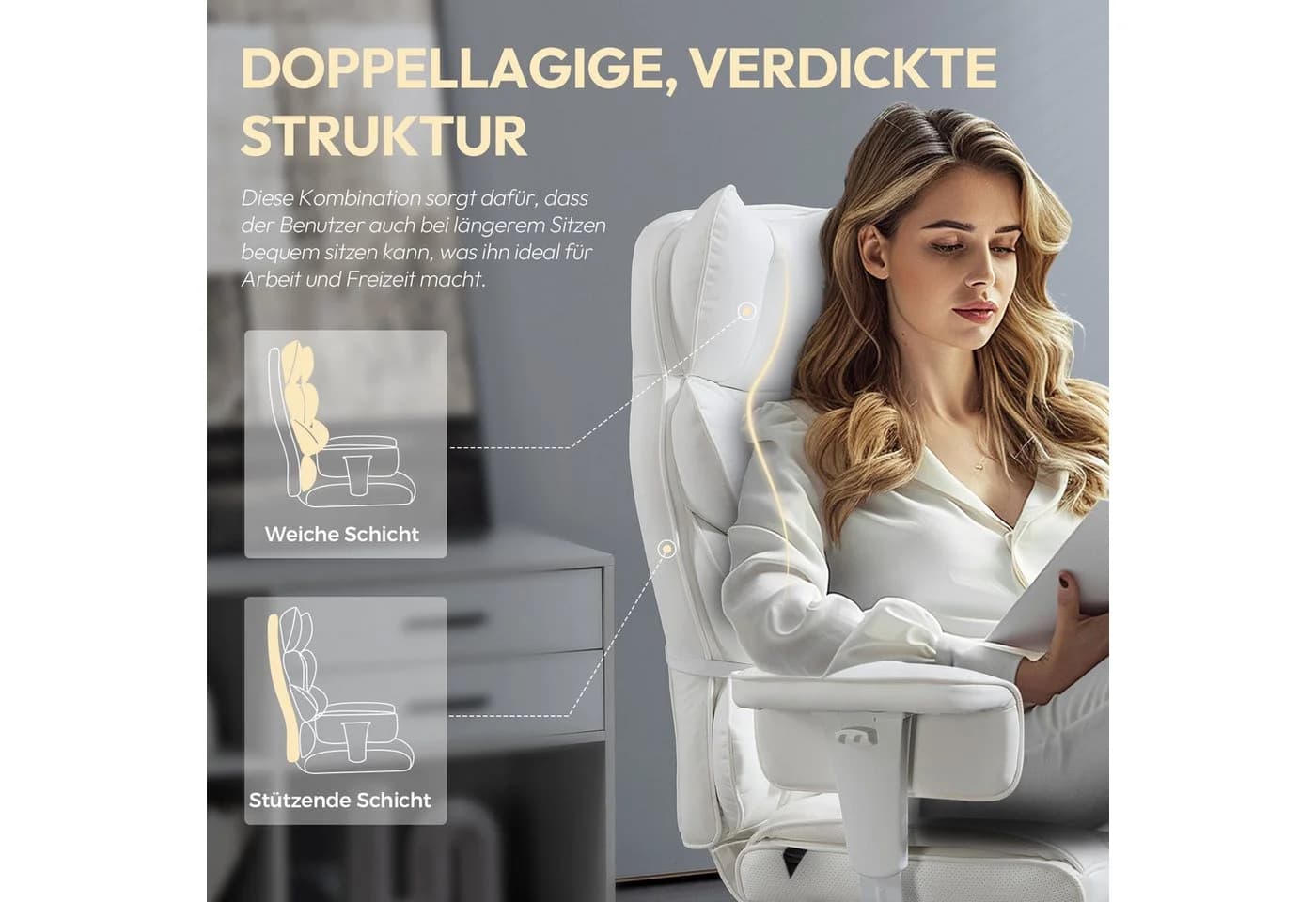 Dowinx Gaming-Stuhl Bürostuhl Ergonomisch mit Taschenfeder-Kissen Weiß
