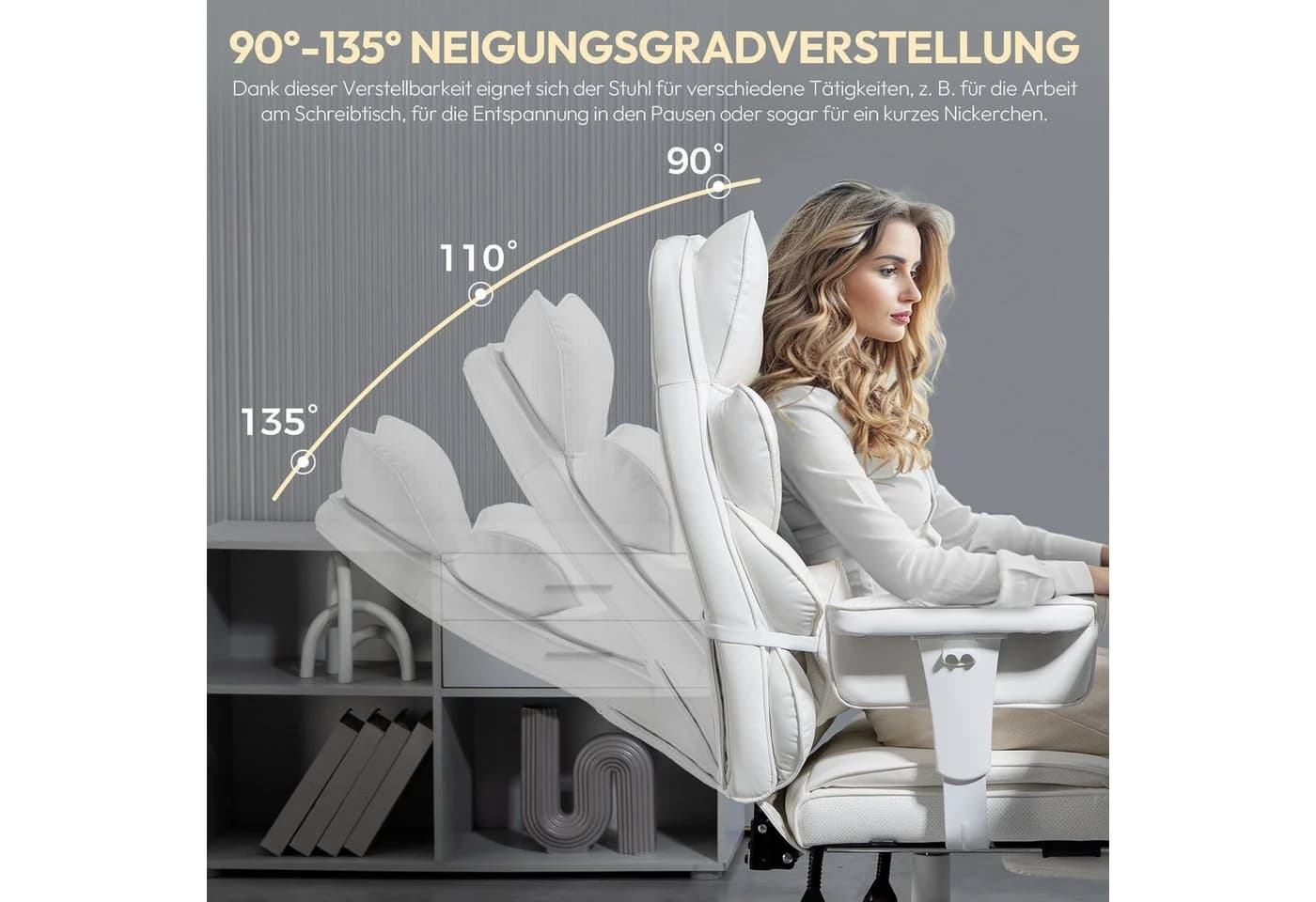 Dowinx Gaming-Stuhl Bürostuhl Ergonomisch mit Taschenfeder-Kissen Weiß - Bild 4