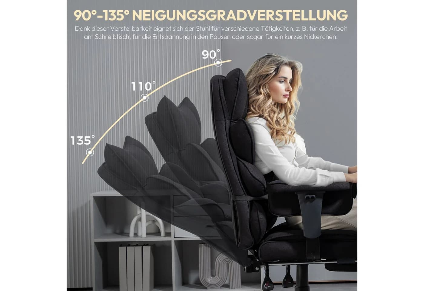 Dowinx Gaming-Stuhl Bürostuhl Ergonomisch mit Taschenfeder-Kissen Schwarz - Bild 4