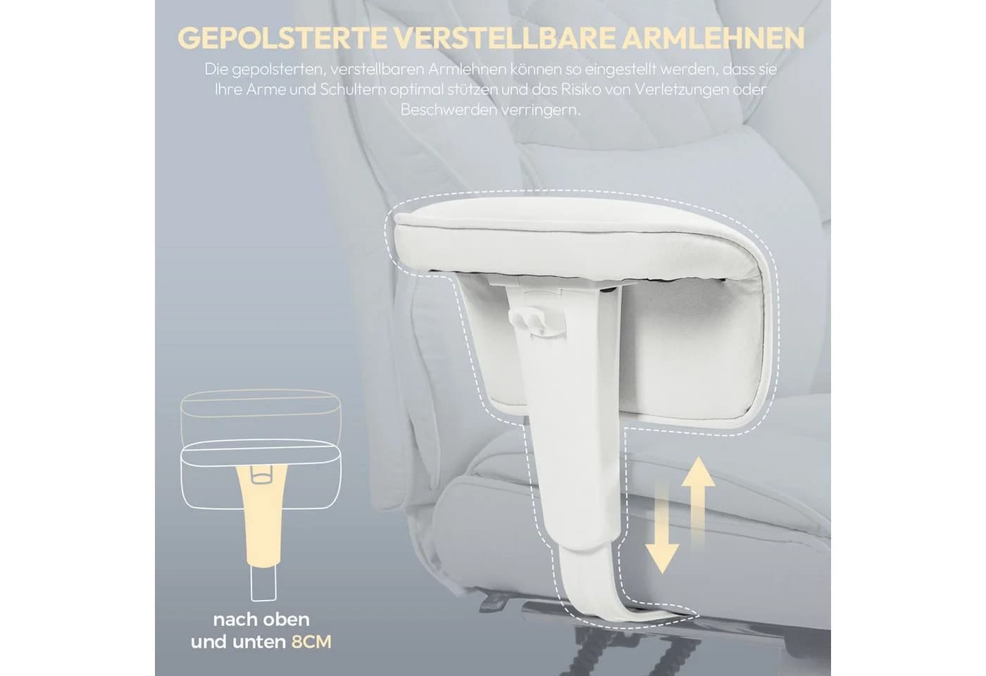 Dowinx Gaming-Stuhl Bürostuhl Ergonomisch mit Taschenfeder-Kissen Weiß - Bild 3