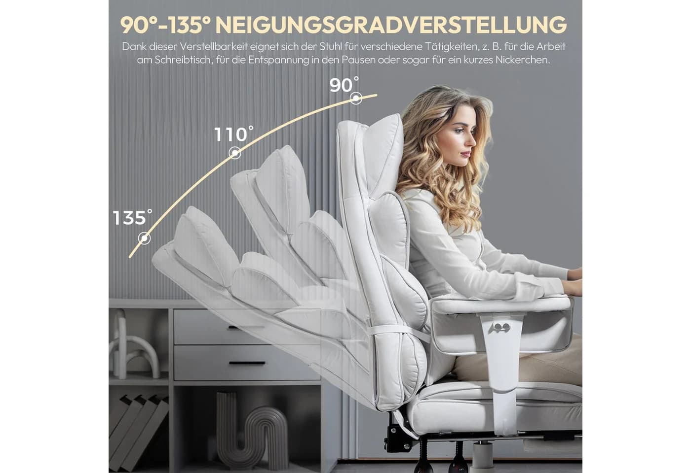 Dowinx Gaming-Stuhl Bürostuhl Ergonomisch mit Taschenfeder-Kissen Weiß - Bild 4