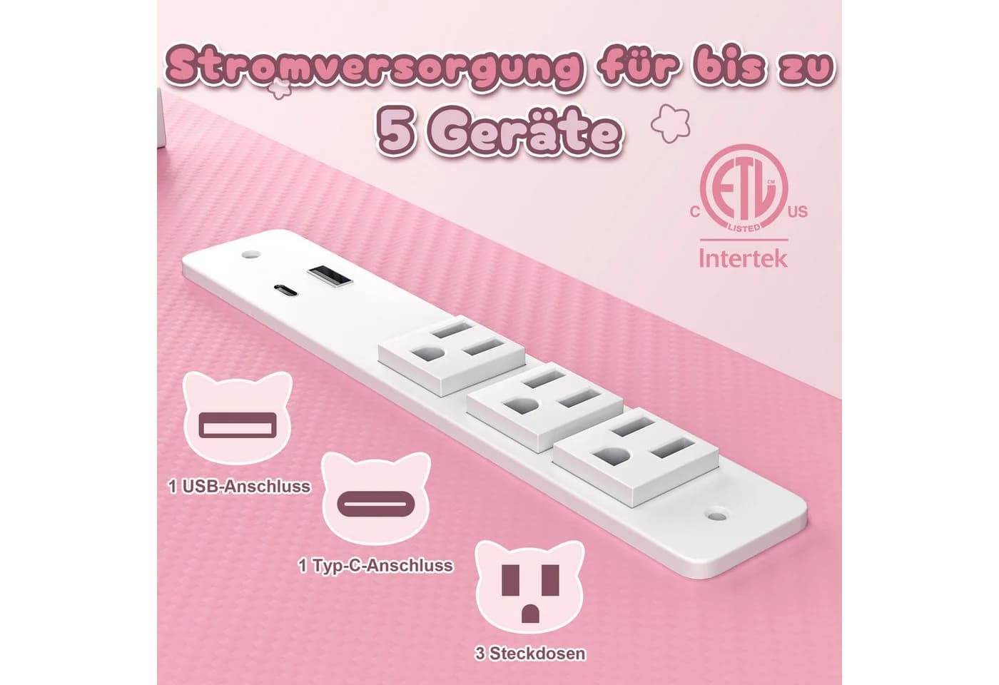 Dowinx Gaming Schreibtisch Rosa mit Katzenpfoten, Steckdose & Stauraum - Bild 4