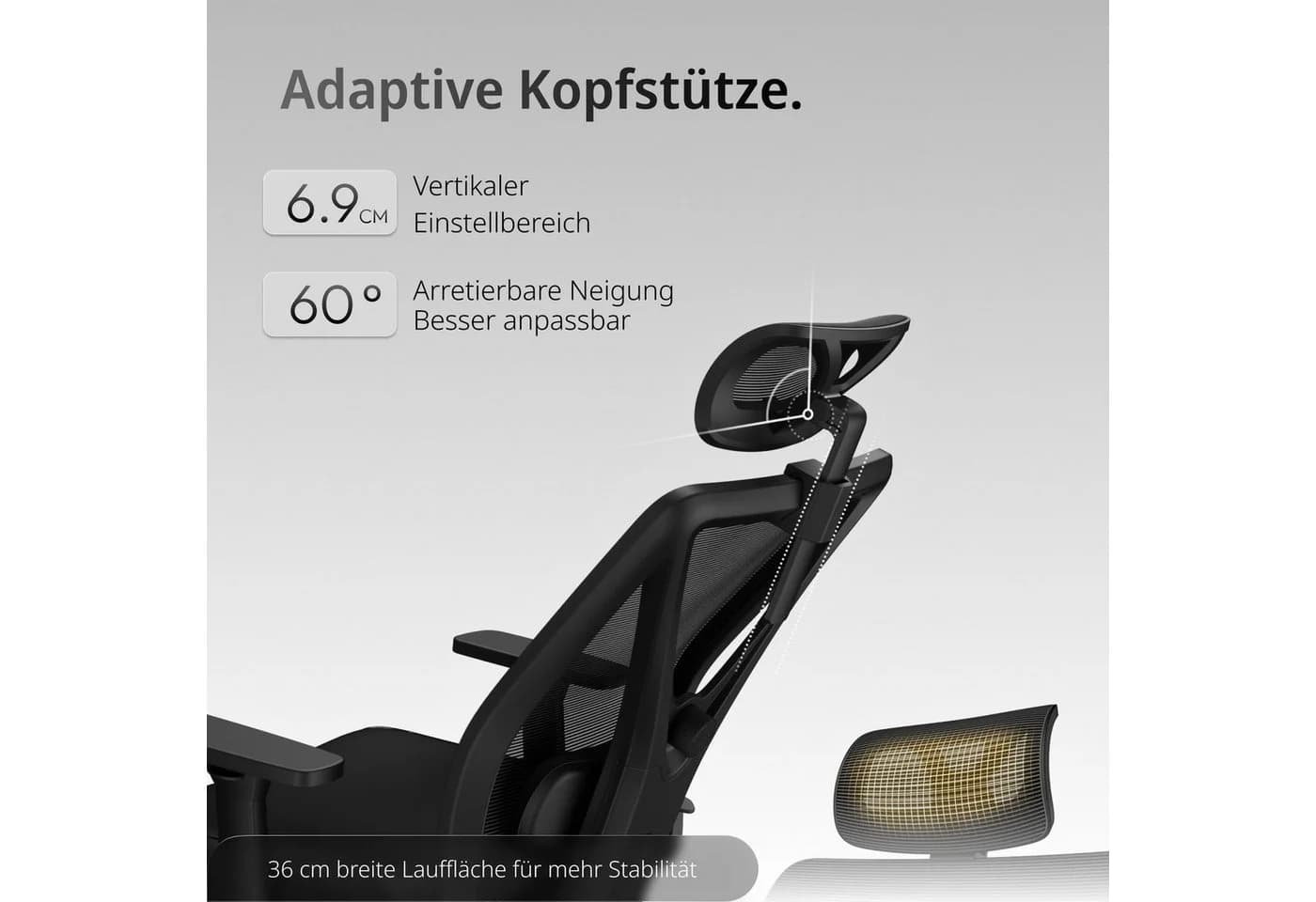 Dowinx Bürostuhl mit höhenverstellbarer Rückenlehne und 3D-Armlehnen Schwarz - Bild 3