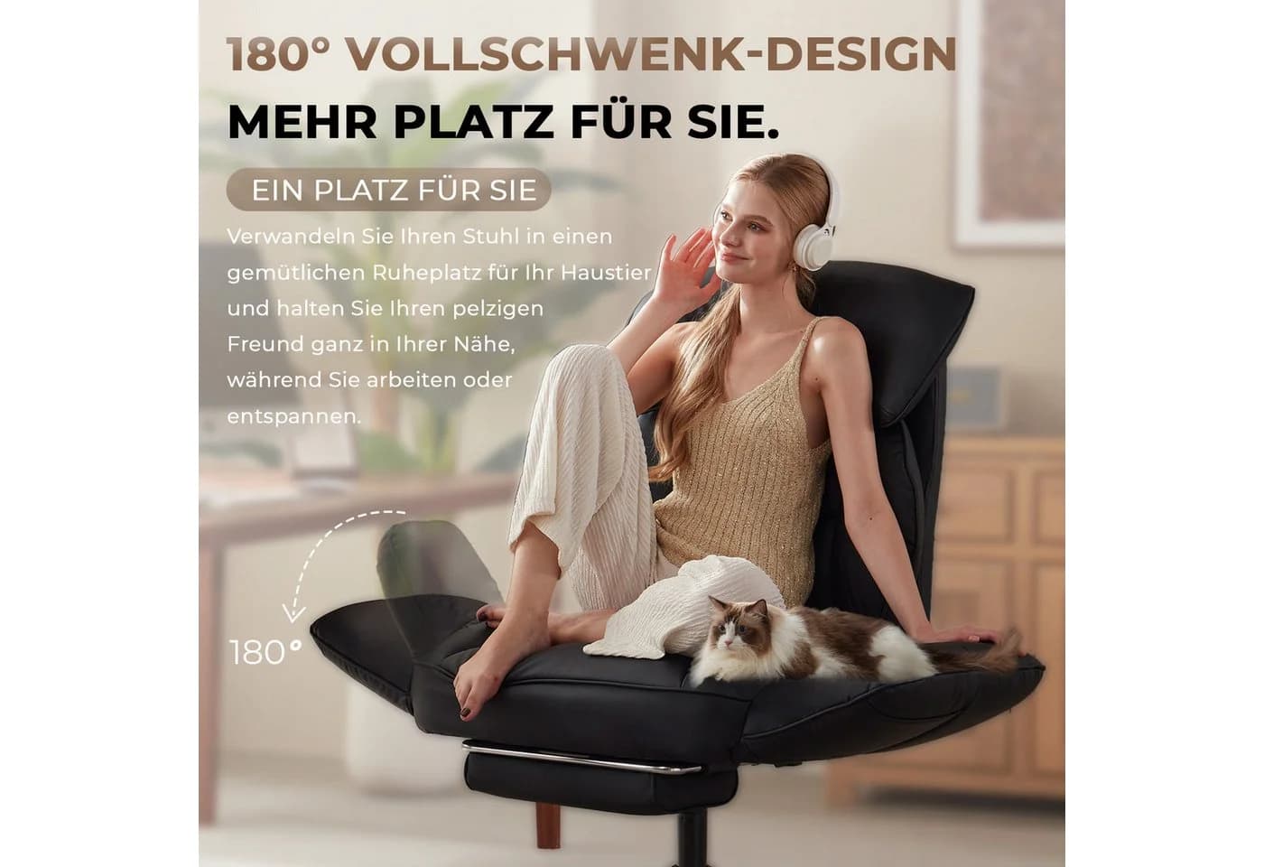 Dowinx Bürostuhl mit Fußstütze und Kunstleder-Bezug Schwarz