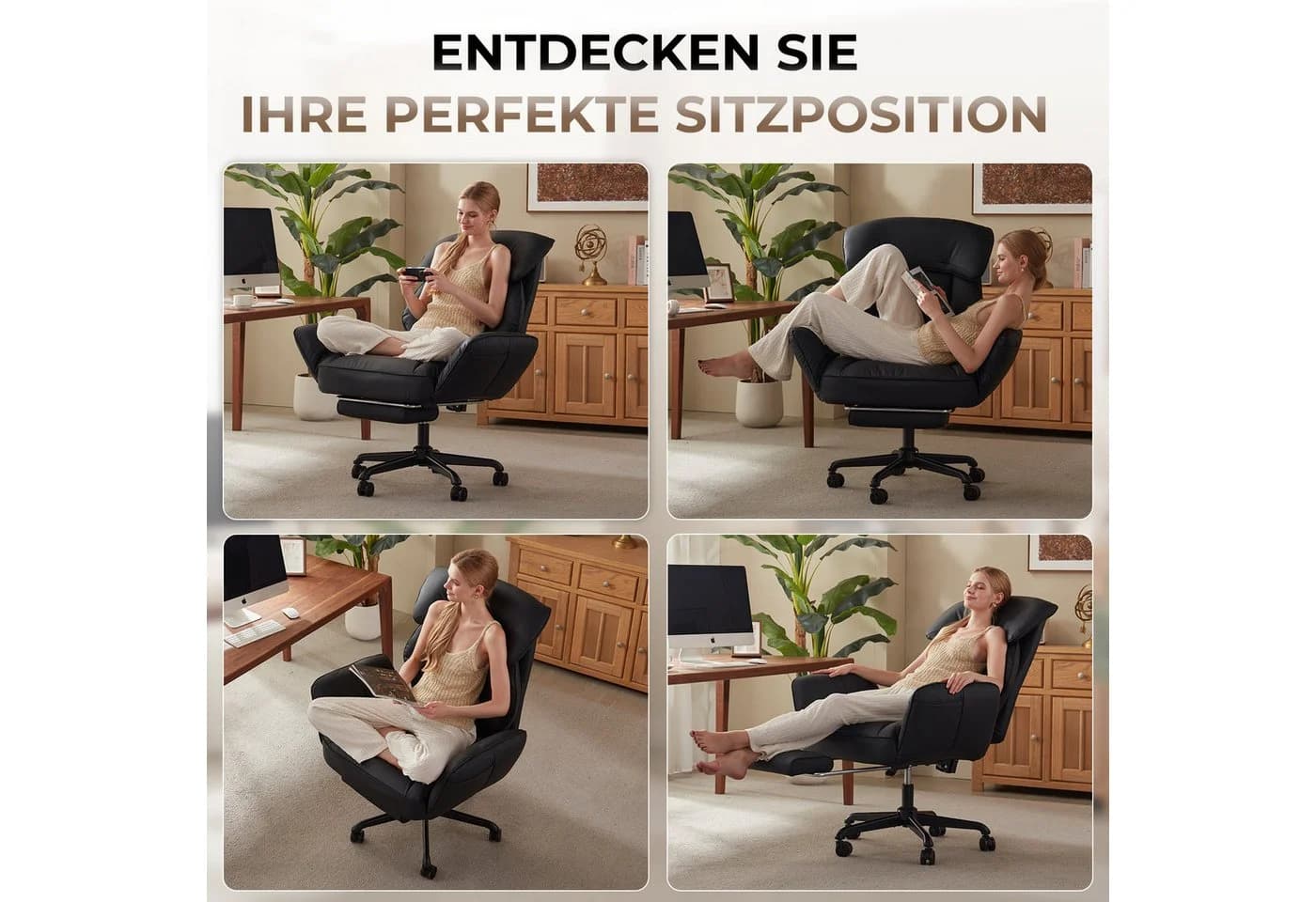 Dowinx Bürostuhl mit Fußstütze und Kunstleder-Bezug Schwarz - Bild 3