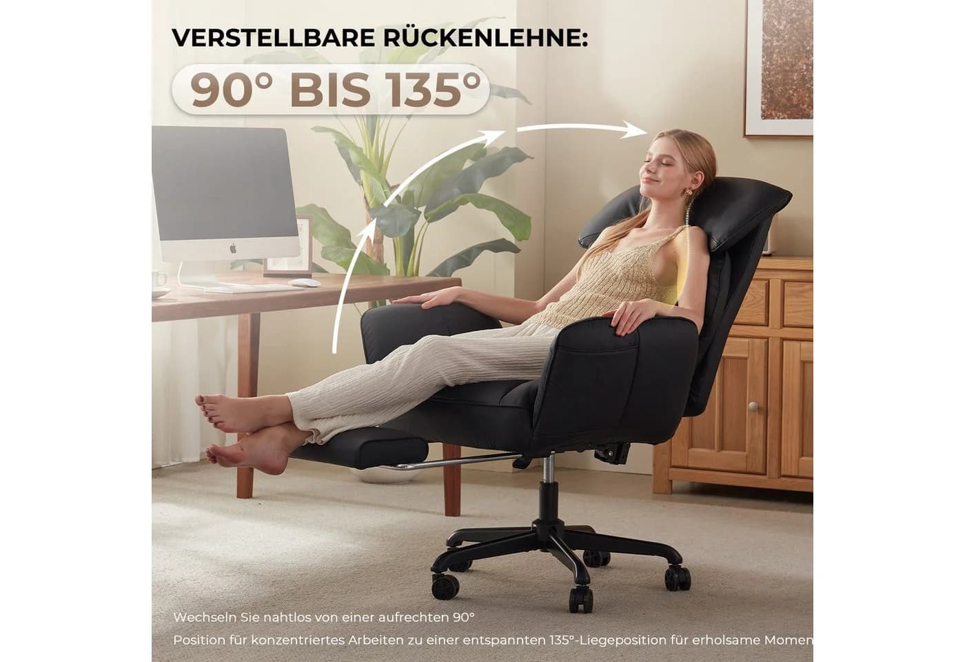 Dowinx Bürostuhl mit Fußstütze und Kunstleder-Bezug Schwarz - Bild 4