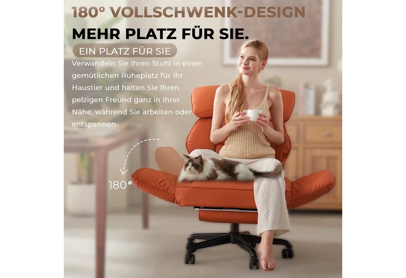 Dowinx Bürostuhl mit Taschenfederkern-Sitz und Fußstütze Orange