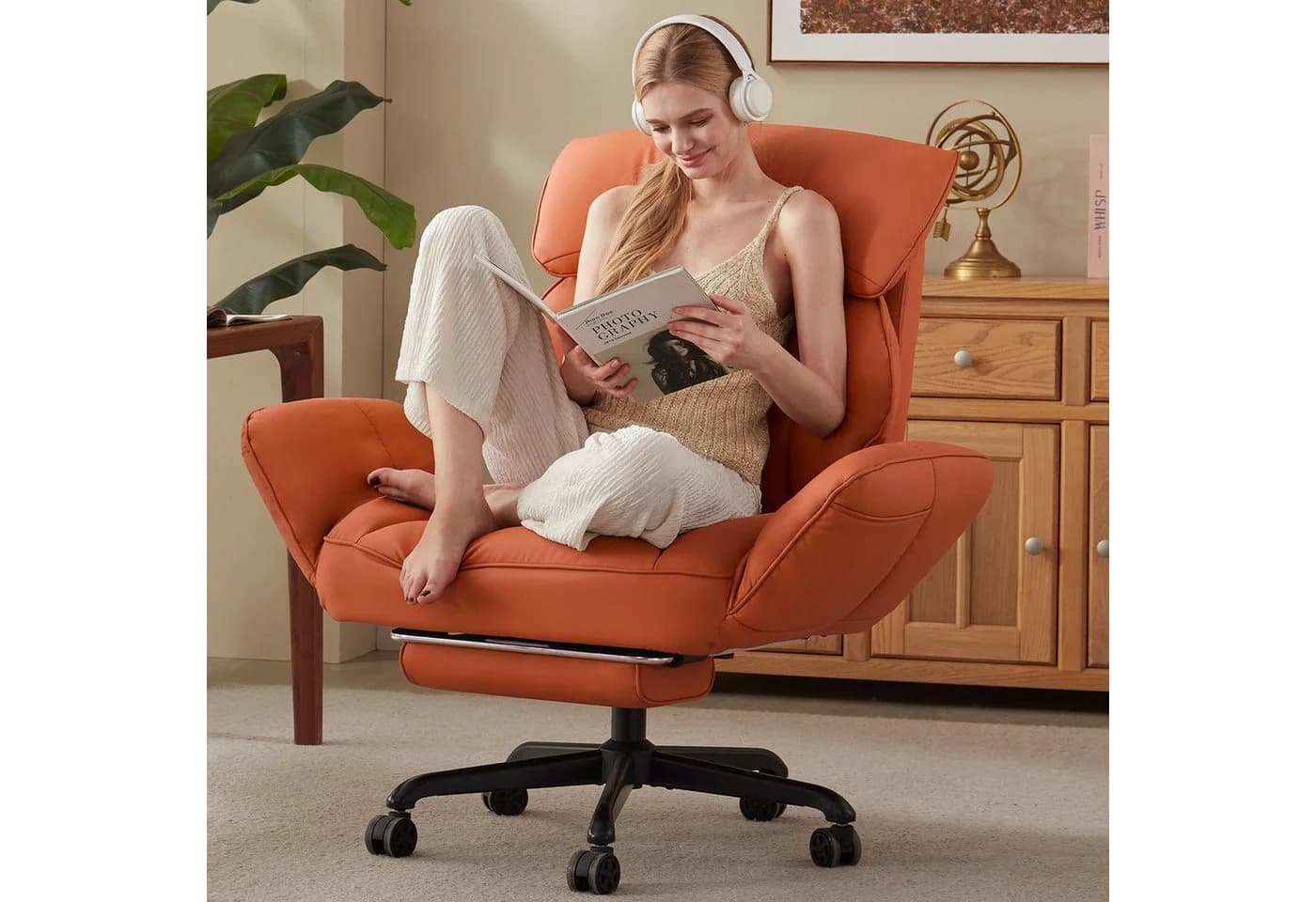 Dowinx Bürostuhl mit Taschenfederkern-Sitz und Fußstütze Orange - Bild 2