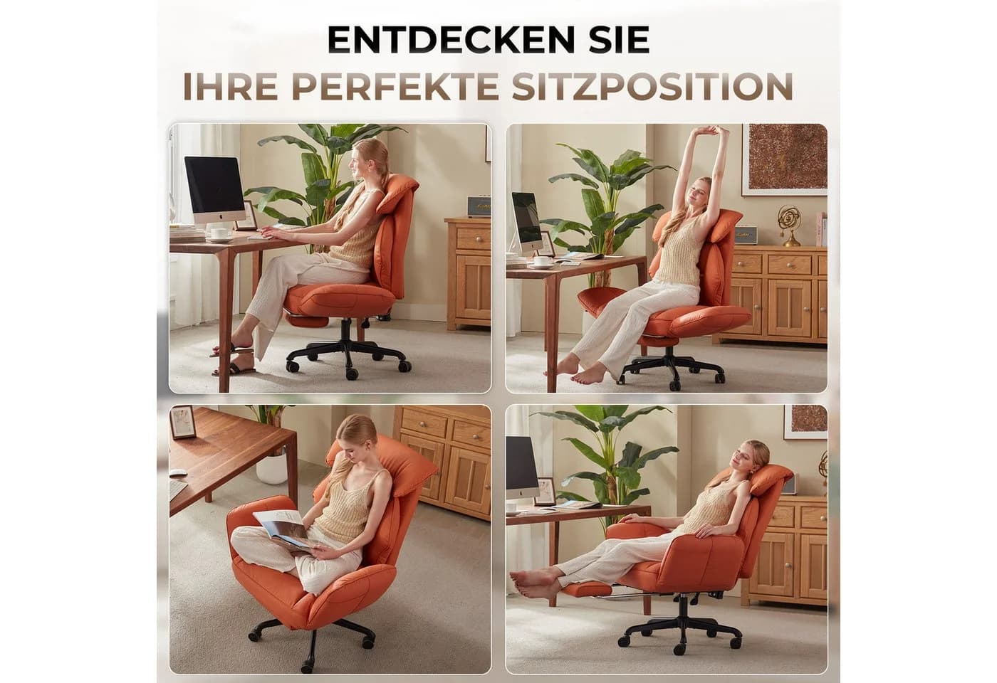 Dowinx Bürostuhl mit Taschenfederkern-Sitz und Fußstütze Orange - Bild 3