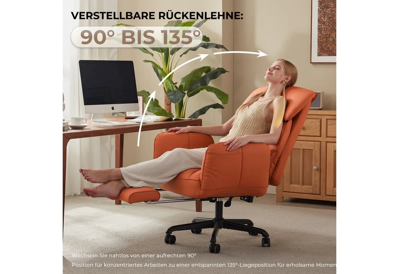 Dowinx Bürostuhl mit Taschenfederkern-Sitz und Fußstütze Orange - Bild 4