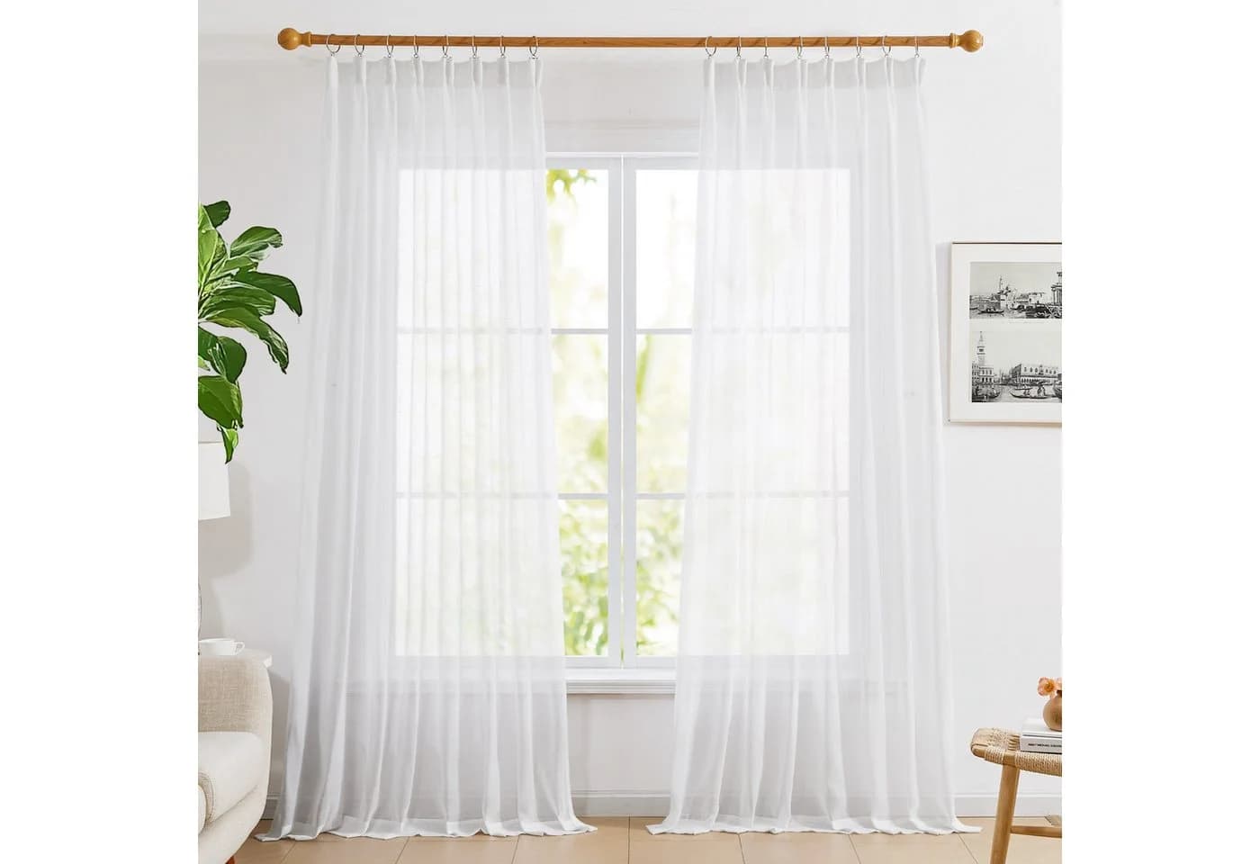 Deconovo Vorhang Halbtransparent Weiß Kräuselband Voile Gardine