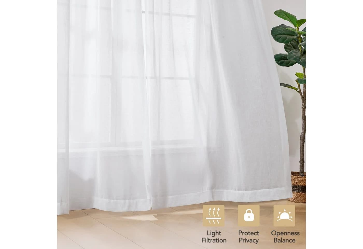 Deconovo Vorhang Halbtransparent Weiß Kräuselband Voile Gardine - Bild 4