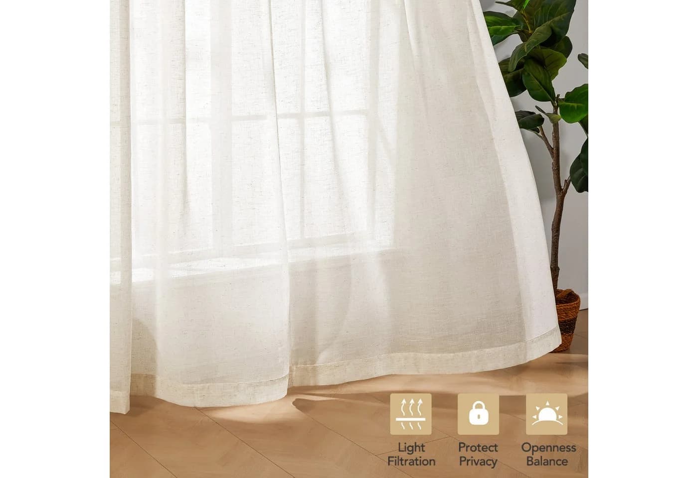 Deconovo Halbtransparente Gardinen mit Kräuselband Voile Vorhänge für Wohnzimmer, Lichtfilterung - Bild 5
