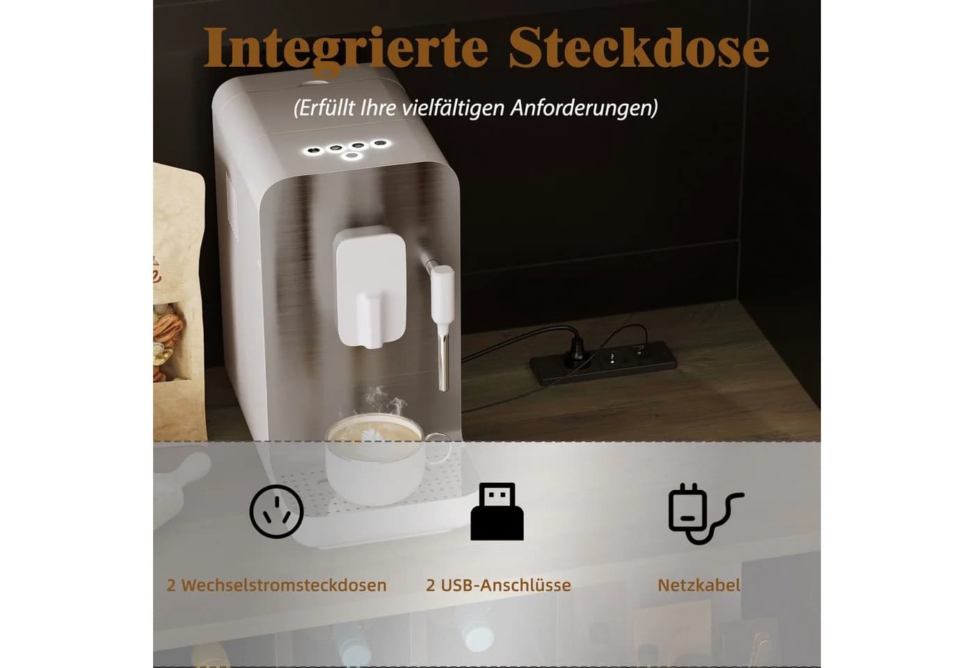 i@home Küchenbuffet Küchenhochschrank LED-Beleuchtung Steckdose Schwarz - Bild 5