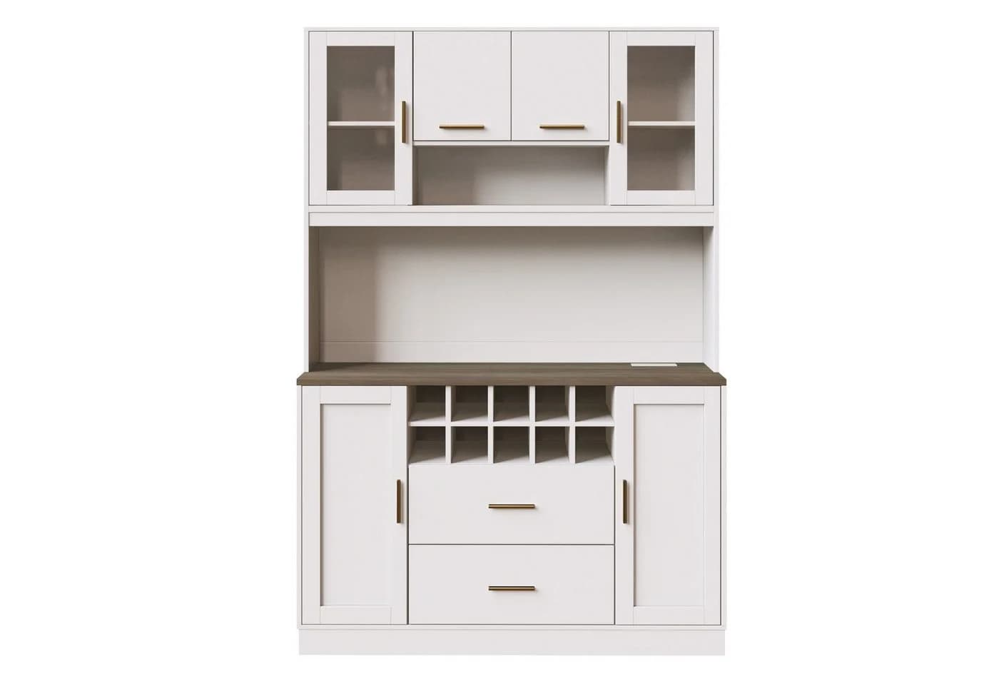 i@home Küchenbuffet Küchenhochschrank mit LED-Beleuchtung & Steckdose 6 Türen + 2 Schubladen + Weinregal
